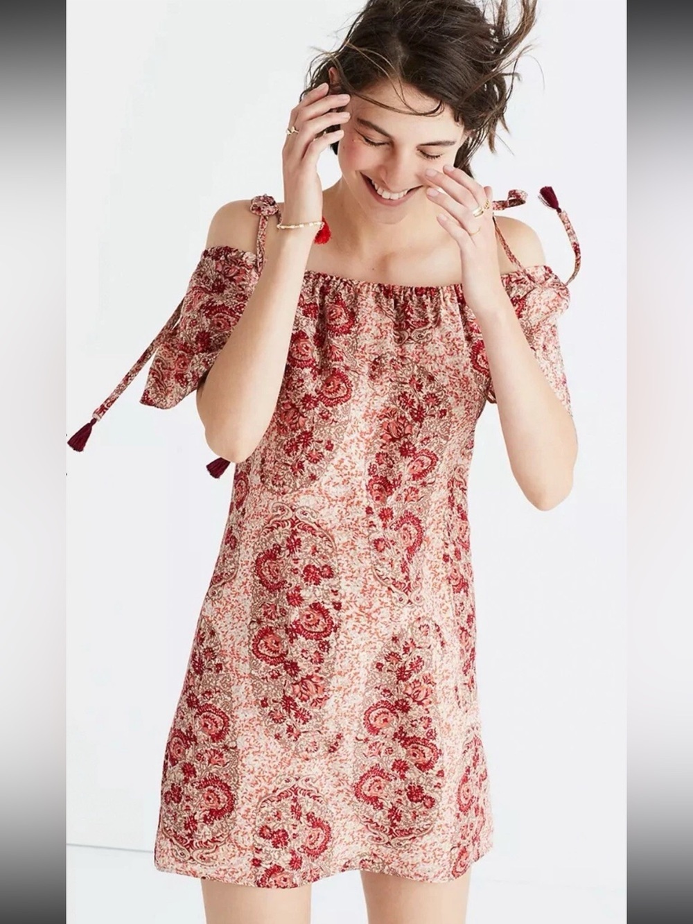 Madewell Silk Cold-Shoulder Dress in Watercolor Paisley